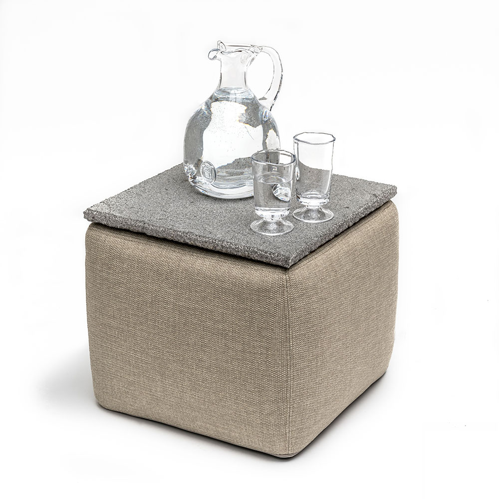 Gommaire-outdoor-fabric-square_pouf_sidetable_stone_top-G387-K-TOP-Antwerp